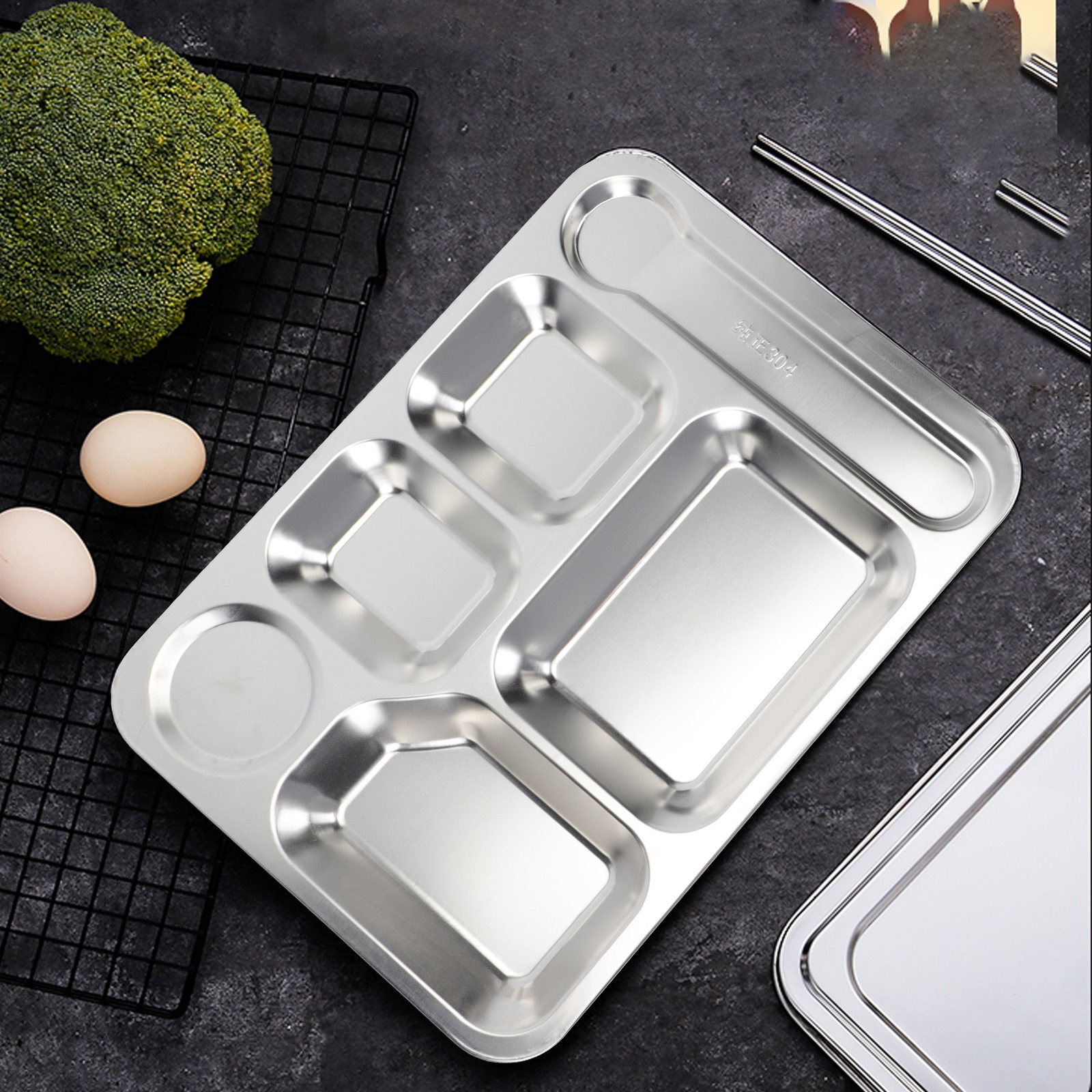 1pc Stainless Steel 6-Compartm - огляд і ціна Meal Prep Lunch Boxes