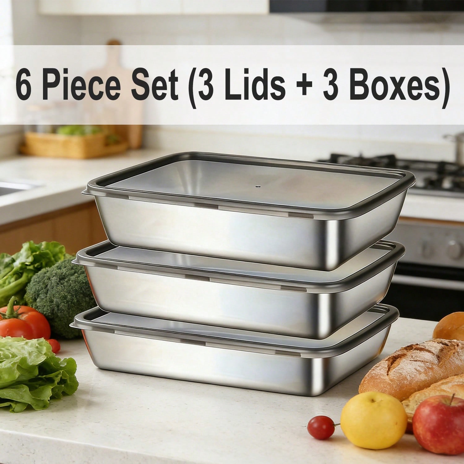 6pcs(3 Boxes+ 3 Lids) Stainles - огляд і ціна Meal Prep Lunch Boxes